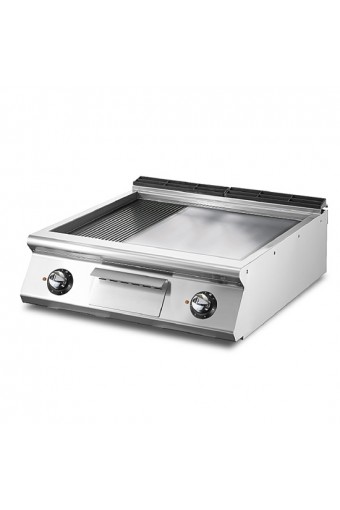 Fry-top elettrico versione top, piastra 2/3 liscia e 1/3 rigata cromata