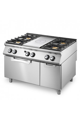Tuttapiastra gas su forno a gas statico GN 2/1 e vano chiuso + 4 bruciatori