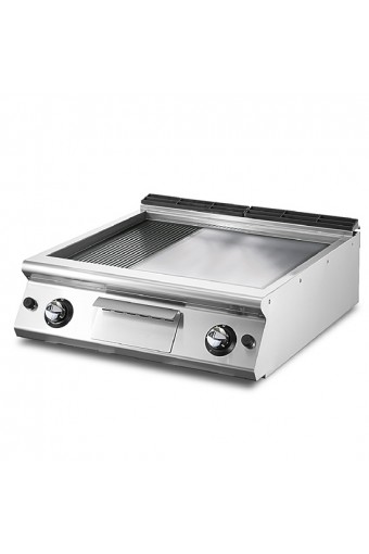 Fry-top gas versione top, piastra 2/3 liscia e 1/3 rigata cromata