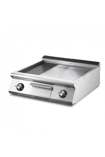 Fry-top elettrico versione top, piastra 2/3 liscia e 1/3 rigata cromata