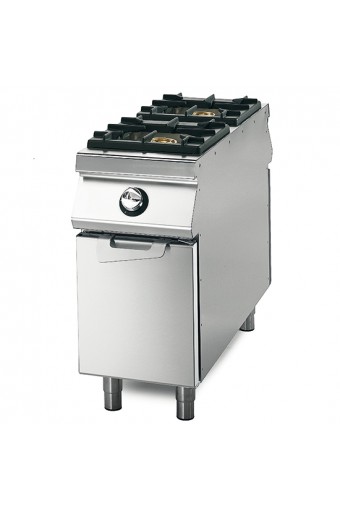 Cucina gas da 2 fuochi su vano con porte, bacinelle in acciaio inox, comandi 2 lati