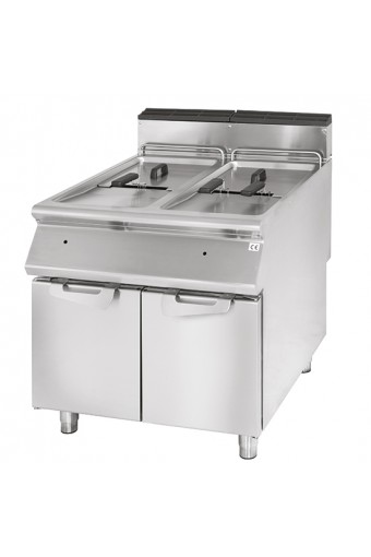 Friggitrice gas professionale 2 vasche libere capacità 17+17 lt su armadio chiuso