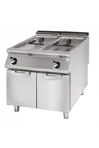 Friggitrice gas professionale 2 vasche capacità 13+13 lt su armadio chiuso
