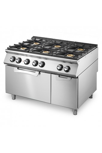Cucina a gas su forno elettrico statico GN 2/1 e vano chiuso, 6 bruciatori
