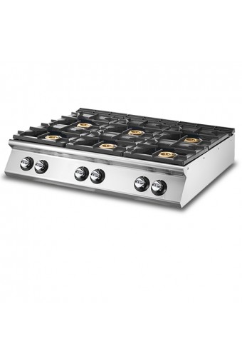 Piano di cottura a gas con 6 bruciatori, piano stampato