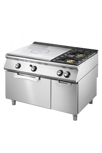 Tuttapiastra gas su forno a gas statico GN 2/1 e vano chiuso + 2 bruciatori