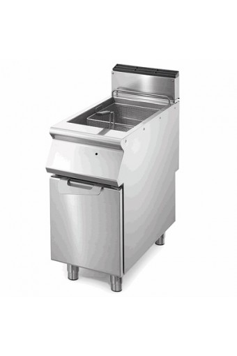 Friggitrice gas 1 vasca, bruciatori interno vasca, capacità 22 lt su vano con porta