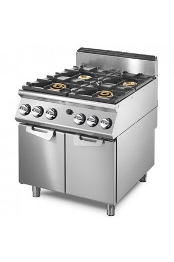 Cucina a gas con 2 bruciatori da 16 kW e 2 bruciatori da 6 kW su vano con porte