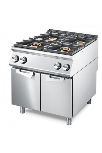 Piano di cottura a gas con 4 bruciatori su armadio chiuso, piano stampato