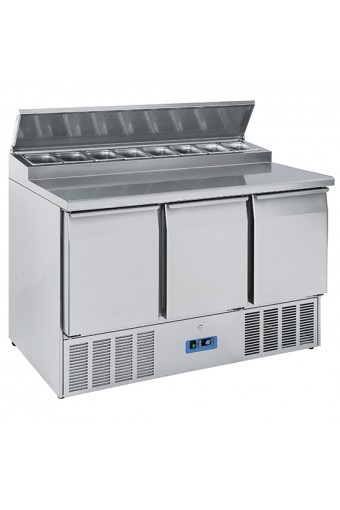 Banco di preparazione refrigerato professionale 3 porte gn 1/1 capacità vani 400 litri , temperatura +2 °c/+10 °c