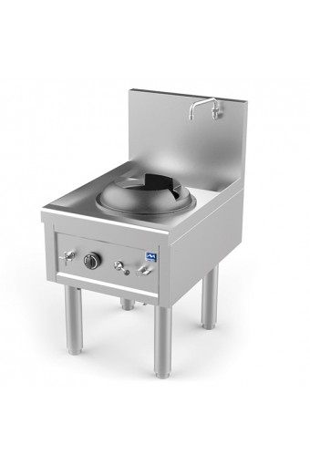 Piano di cottura wok a gas con 1 fuoco da 27,5 kW, 1 rubinetto acqua