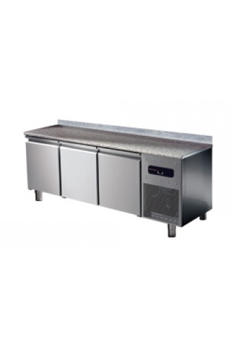 Tavolo freezer per pasticceria a 3 porte 600x400 mm con piano in granito con alzatina, -10°/-25°C