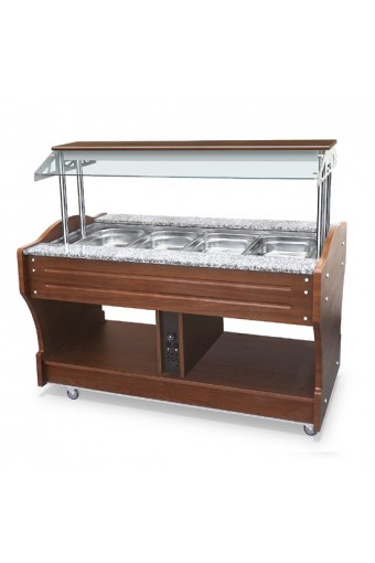 Buffet professionale a isola caldo a bagnomaria capacità vasca per 4x gn 1/1 altezza massima =150 mm