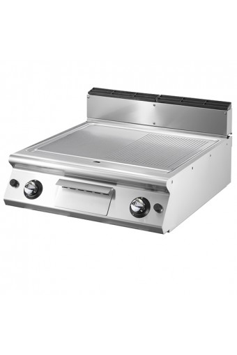 Fry-top gas con piano stampato piastra 2/3 liscia e 1/3 rigata da banco
